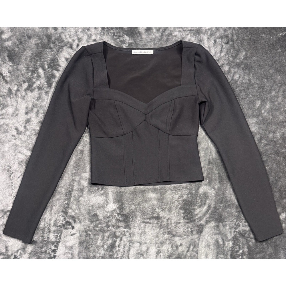 Abercrombie & Fitch Women's S Black Corset Crop Top Long Sleeve Sweetheart Neck